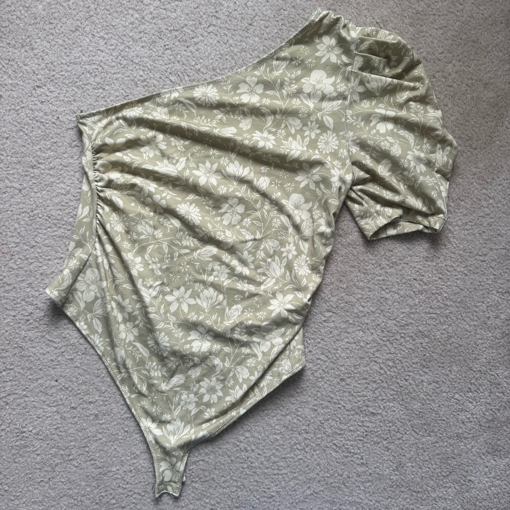 Free People Floral Sage One Shoulder Green Women's Top